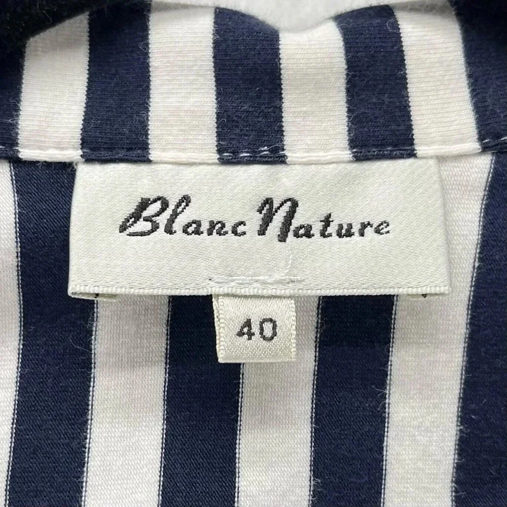Blanc Nature Blouse Womens Sz 40 Striped Button Front Sleeveless Blue White - Picture 7 of 9